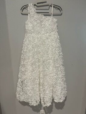 Alisa & @ Leo Girls White Floral Appliqués One-Shoulder Dress Sz 10
